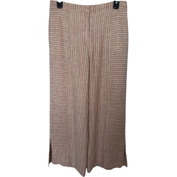 NIC+ZOE Linen-Blend Central Park Wide Leg Ankle Pant Casual Tan White Striped 6 - Picture 8 of 9
